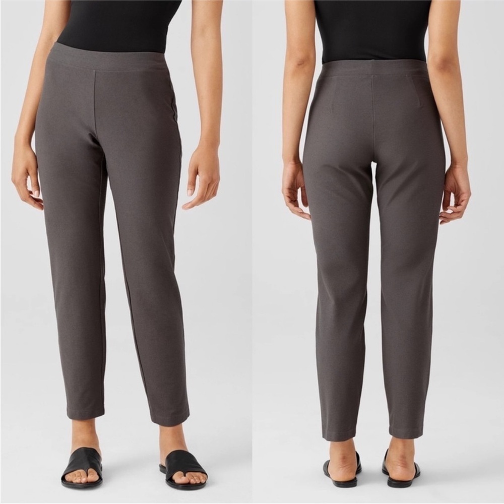 Eileen Fisher Washable Stretch Crepe Slim Ankle Pant Gray Minimalist XS Neutral